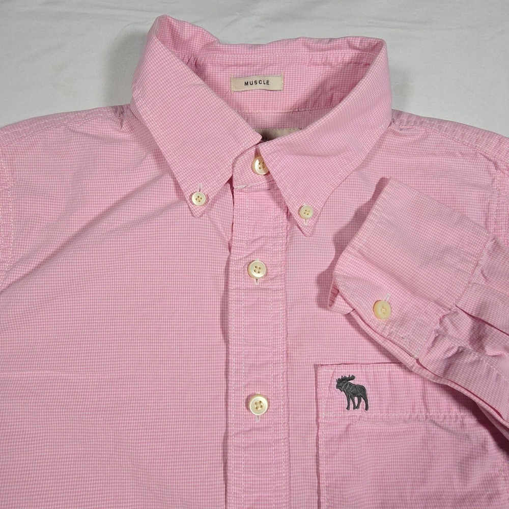 Abercrombie & Fitch Mens medoum Muscle Fit Gingham Button Down Shirt‎ Pink White